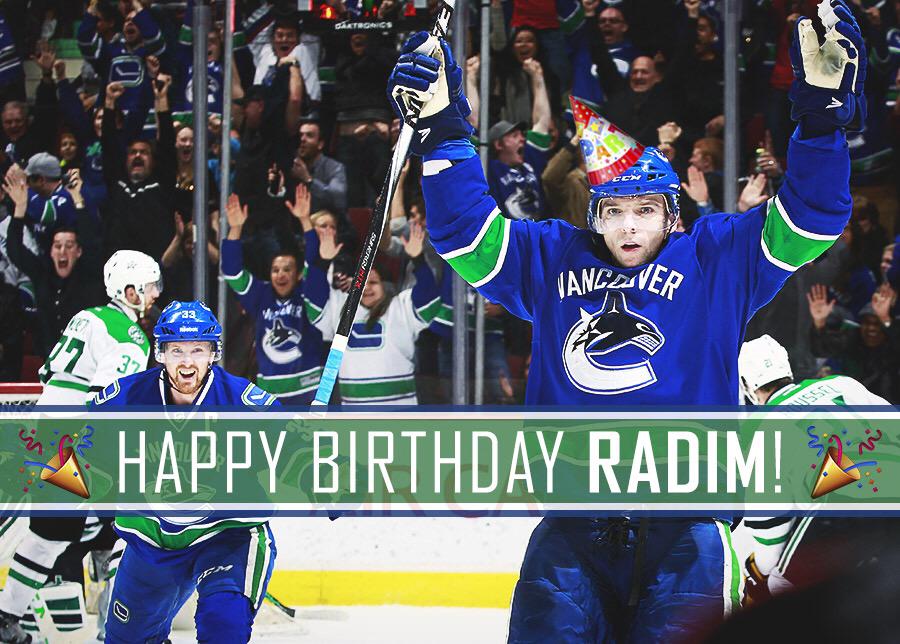 Canucks's tweet photo. Hands up for Radim Vrbata's birthday today!! 🎉🎊🙌🎂💃🏻🎉🎊 http://t.co/Zv6HdgphOF