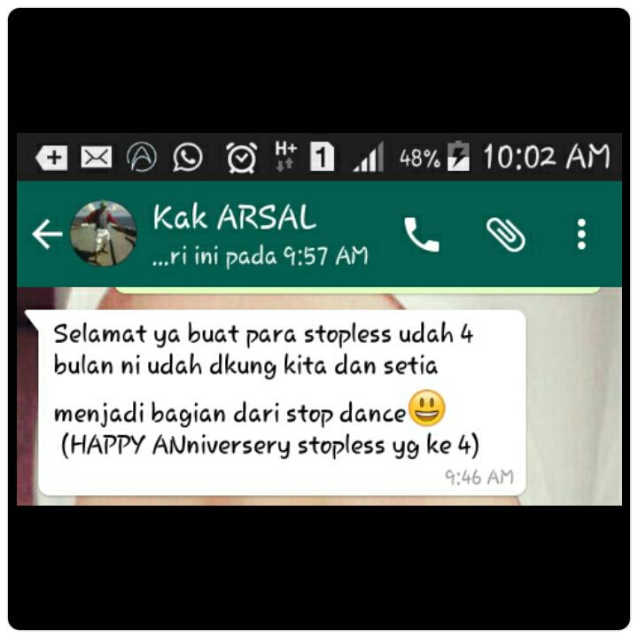 ibelift01's tweet photo. ada ucapan nih dari kak @arsalstop :D .. #HappyAnnive4MonthStopLess http://t.co/S4aPY75DDM