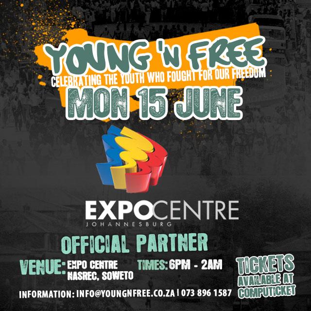 YoungnFreeYouth's tweet photo. #YoungNFree is indoors tomorrow. Expo Centre Nasrec Official Partner. Celebrate the youth that fought for our freedom http://t.co/SG02Nu6NzT