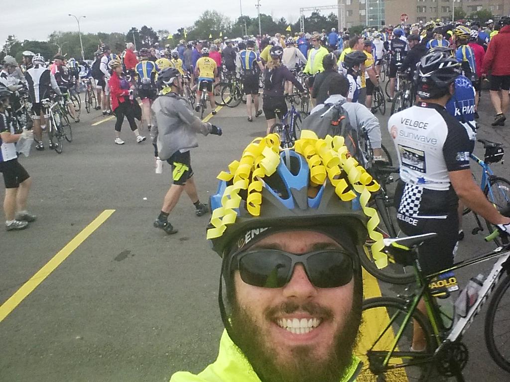 david_ja_bell's tweet photo. At the start line for day 2 and ready to go!! #TheRideTO #ConquerCancer http://t.co/Q3EdfsLEPY
