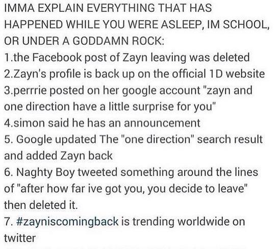 TeamJustiNiall's tweet photo. Hm #zayniscomingback http://t.co/EL85pWQ9YU