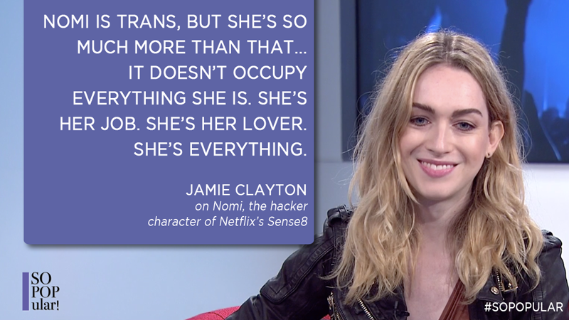 janetmock's tweet photo. #Sense8's @MsJamieClayton discusses the limitation of labels. Watch our #SoPOPular convo: http://t.co/z9hIBXDVCQ http://t.co/JOep91hE4h