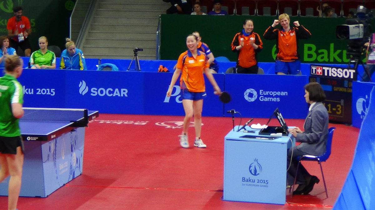 Tafeltennissters morgen in finale landenwedstrijd! Li Jie zorgt voor beslissende 3-2 tegen Oekraïne #TeamNL #Baku2015