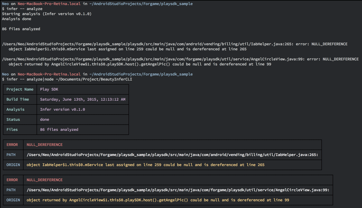 NeoHsuDroid's tweet photo. Make the facebook infer output looks prettier based on the node pipeline  @fbinfer #facebook #infer http://t.co/Xi5wqns4OC