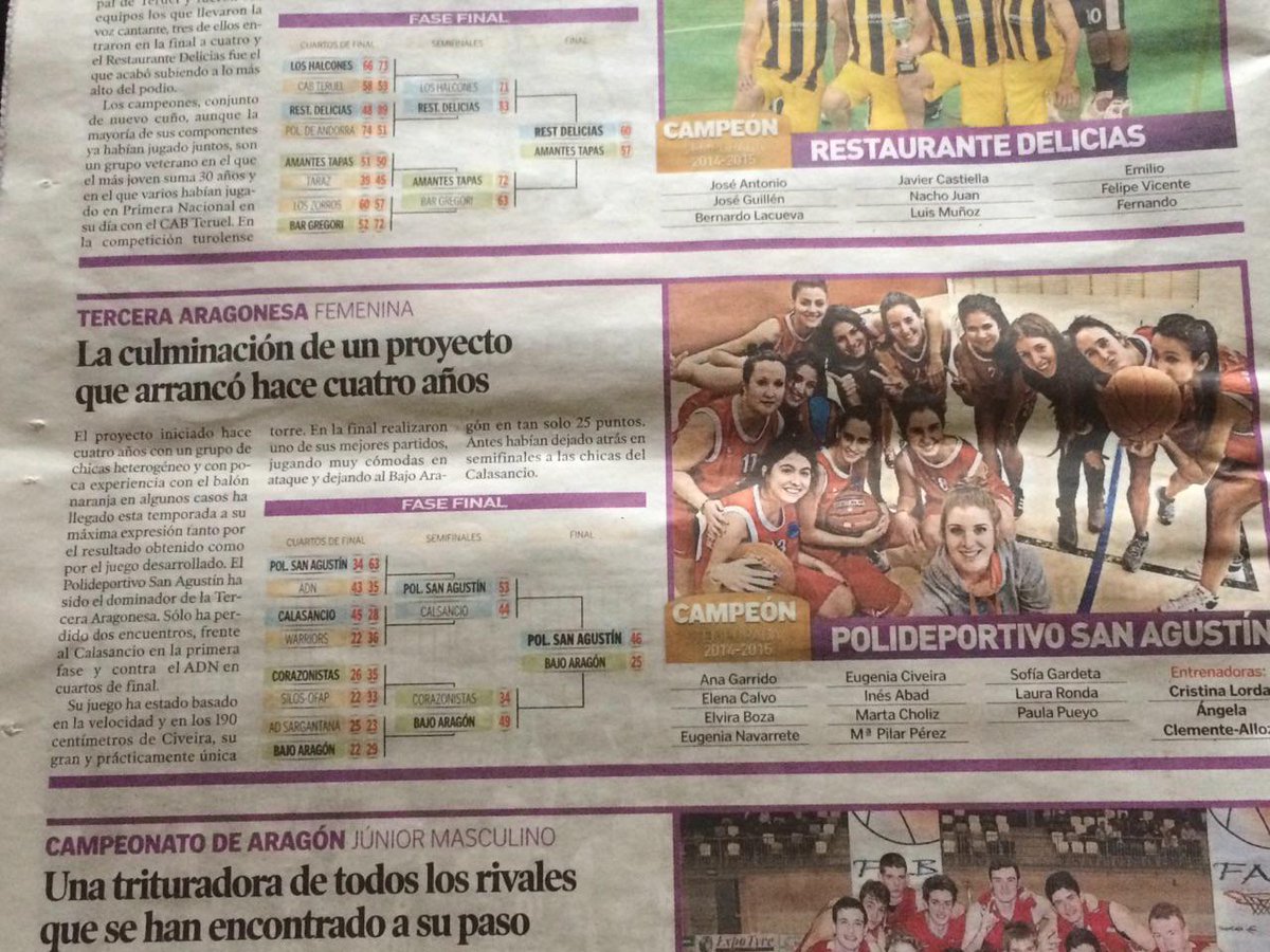 BASKET FEM Hoy nuestras chicas del tercera en  el suplemento afición de <a href="/heraldoes/">Heraldo de Aragón</a>  #Campeonas #SomosPSA