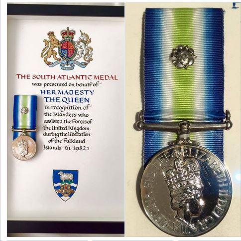 gav424's tweet photo. The South Atlantic Medal (with rosette) presented to the #Falklands today during our Liberation Day . Image: M Prior http://t.co/68lSfCC0A0