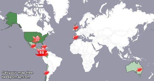 Eilincu's tweet photo. My followers are in Costa Rica(44%), USA(21%)... Get your map too: http://t.co/xeTHKCziXE http://t.co/RWsTOidgWl