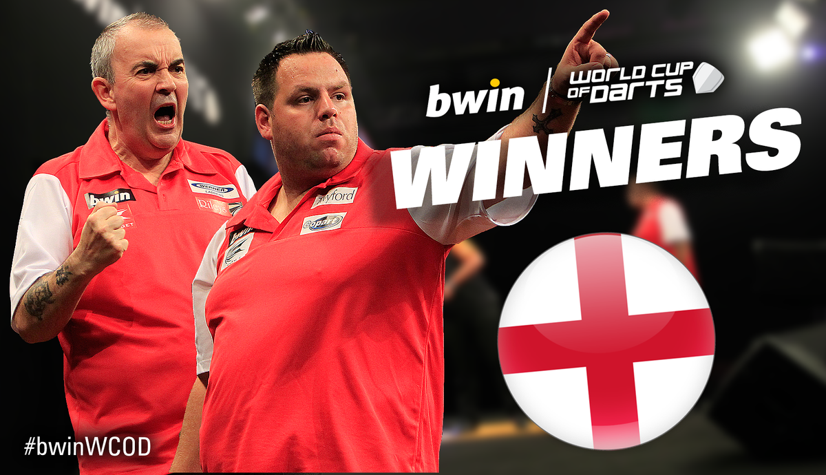 OfficialPDC's tweet photo. ENGLAND WIN 2015 BWIN WORLD CUP OF DARTS! #bwinWCOD http://t.co/kQf0VpGES1