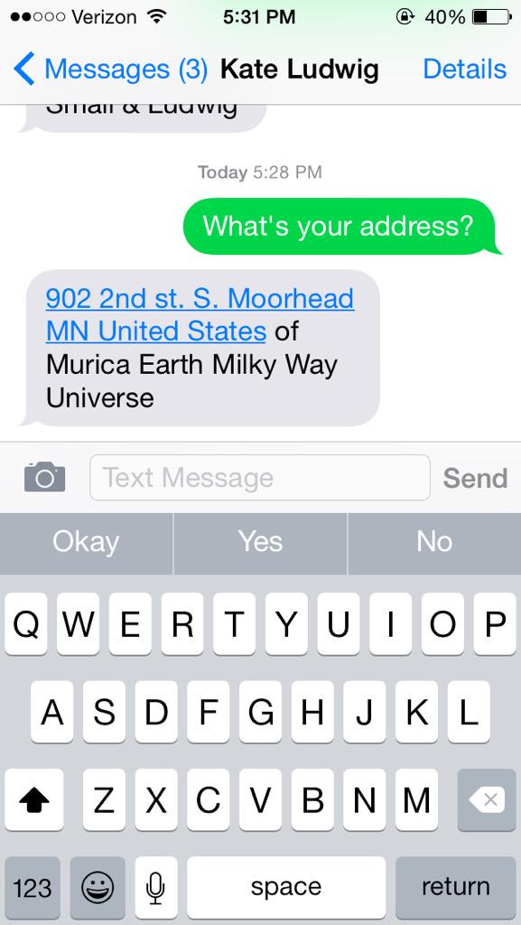 MacsBackAgain's tweet photo. This is what I get when I ask Kate for her address... http://t.co/LJhxyjgRlj