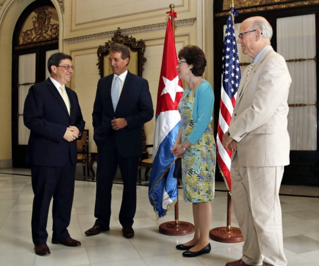 JeffFlake's tweet photo. Cuban &amp; American flags stand together in the Foreign Ministry in Havana. Times they are a-changin' - for the better. http://t.co/WDrYAnIyLi