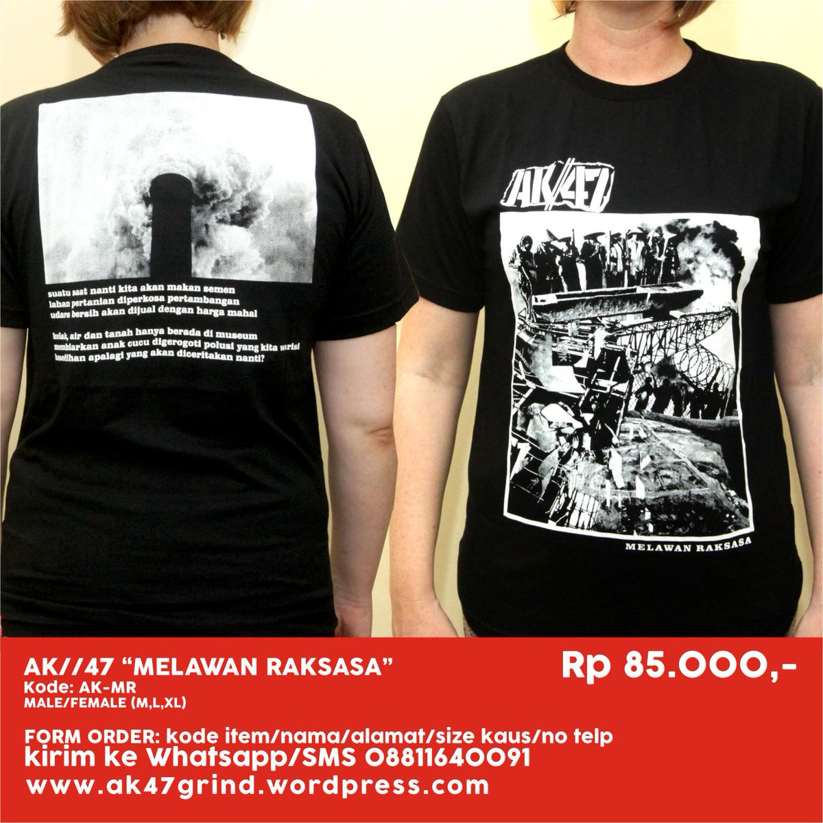AK47grind's tweet photo. Ts AK//47 "Melawan Raksasa"
Rp 85K. Kode: AK-MR

order: kode/nama/alamat/kontak/size
kirim ke 08811640091 (WA) http://t.co/H4IlEFur4J