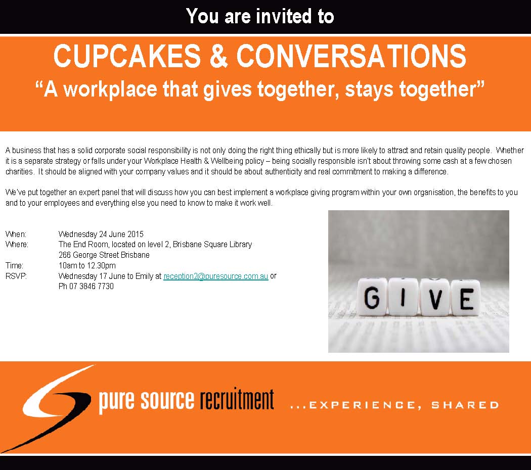 PureSourceREC's tweet photo. Join us for our next Cupcakes &amp; Conversations #corporatesocialresponsibility http://t.co/axciePQ0c4