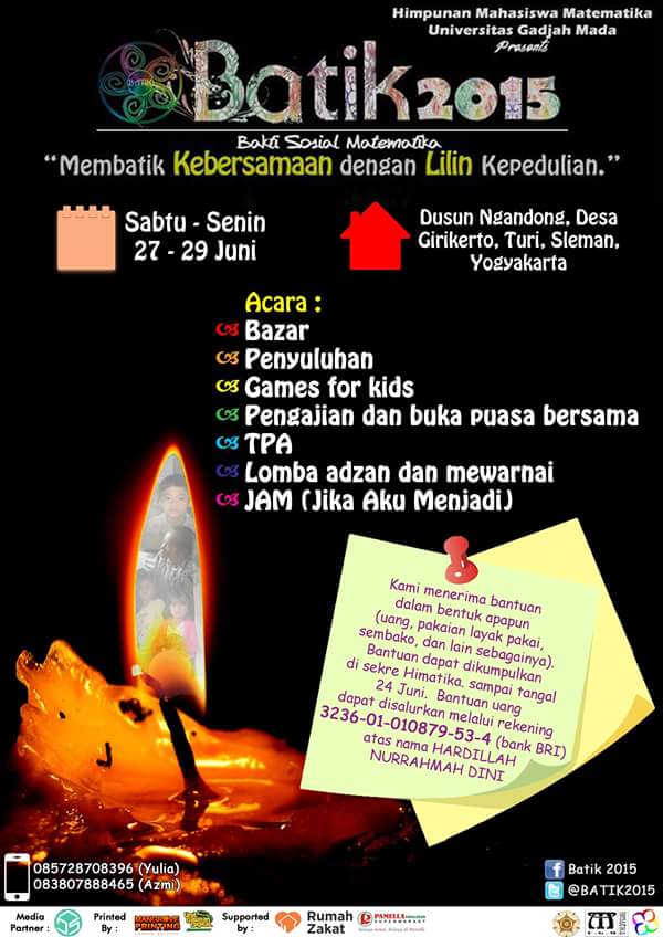 Himatika UGM present <a href="/BATIK2015/">BATIK2015</a> (Bakti Sosial Matematika) | 27-29 Juni 2015 | Desa Girikerto, Turi, Sleman.