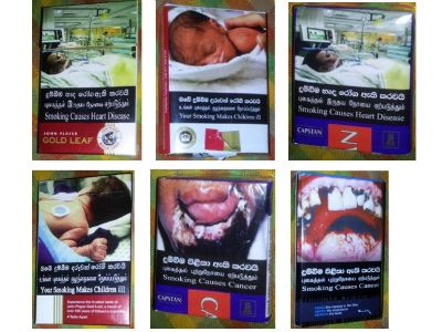 Packages depicting #healthwarnings starting to appear on store shelves in Sri Lanka. Implementation was 1 June 2015.