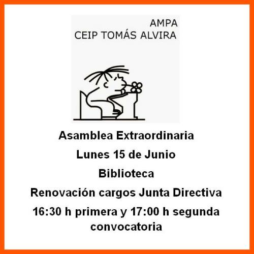 Hoy Asamblea Extraordinaria renovación cargos Junta #AMPA en Biblioteca a las 16:30 - 17:00 ow.ly/BO0QR