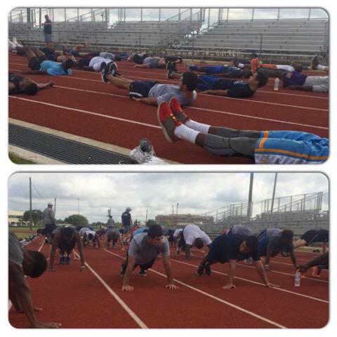 AirlineFootball's tweet photo. Week 3 Day 1 of Summer Workouts!  #HornsUp #PVPR #GOVIKES http://t.co/U8Mq4lTsB9