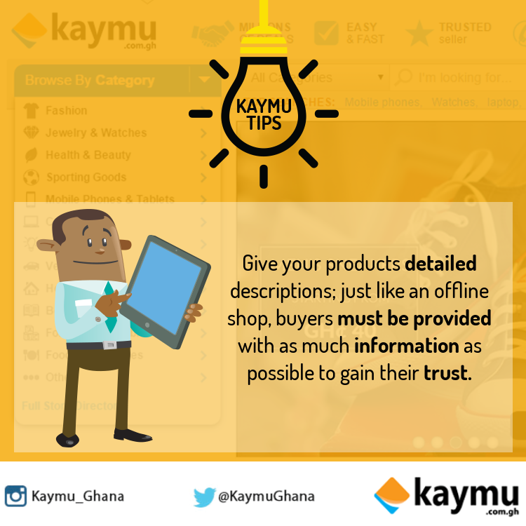 JumiaMarketGH's tweet photo. Note to sellers. #KaymuTips > http://t.co/u1OHMcyM5z http://t.co/tItm7bykN9