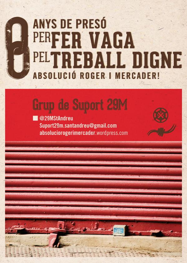 #AbsolucióVaguistes29M Cap treballador ni treballadora pot anar a presó per defensar els drets laborals