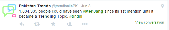 BolTrends's tweet photo. #MeriJang trended in Pakistan on 8th June @mubasherlucman http://t.co/3iiZr6qlR3