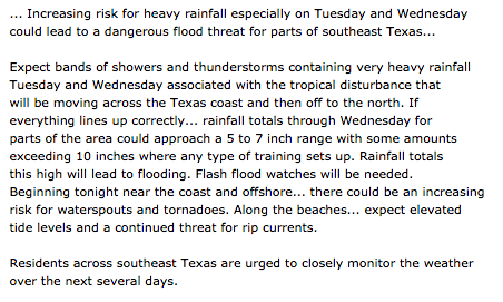 Houston Chronicle (@houstonchron) on Twitter photo .<a href="/NWSHouston/">NWS Houston</a> special weather statement for tropical disturbance moving toward Texas. weather.chron.com/us/tx/houston.… #houwx .<a href="/NWSHouston/">NWS Houston</a> special weather statement for tropical disturbance moving toward Texas. weather.chron.com/us/tx/houston.… #houwx