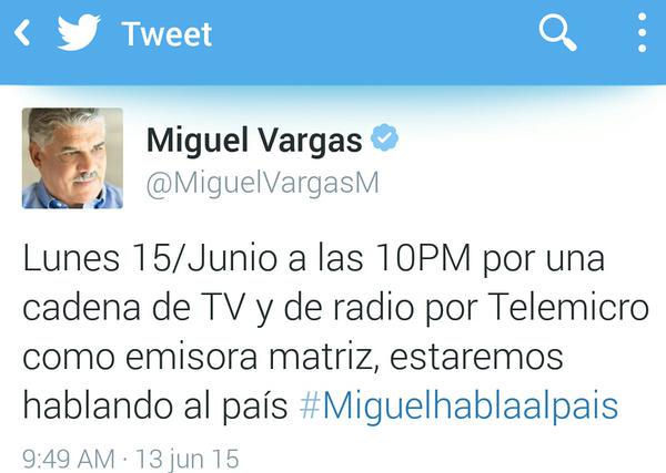 JuventudVR's tweet photo. Este lunes 15 #Miguelhablaalpais radio, tv y por página web http://t.co/rU4nxBpJtm 10 PM.@ingMorrison #Dimelo http://t.co/YLDzqDyxvV