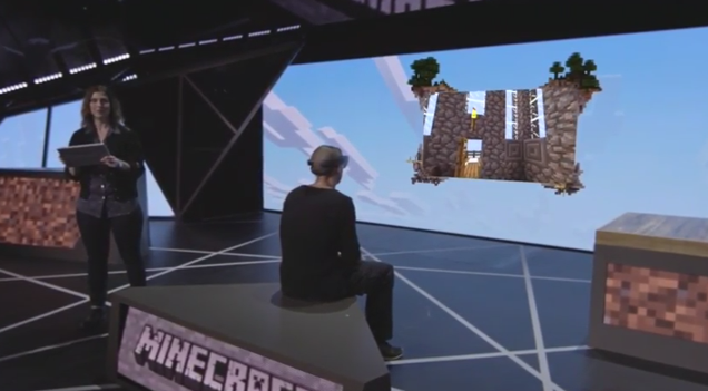Kotaku's tweet photo. Microsoft's holographic Minecraft demo is stunning: http://t.co/eHj0878yiO http://t.co/1py7OLO3uU