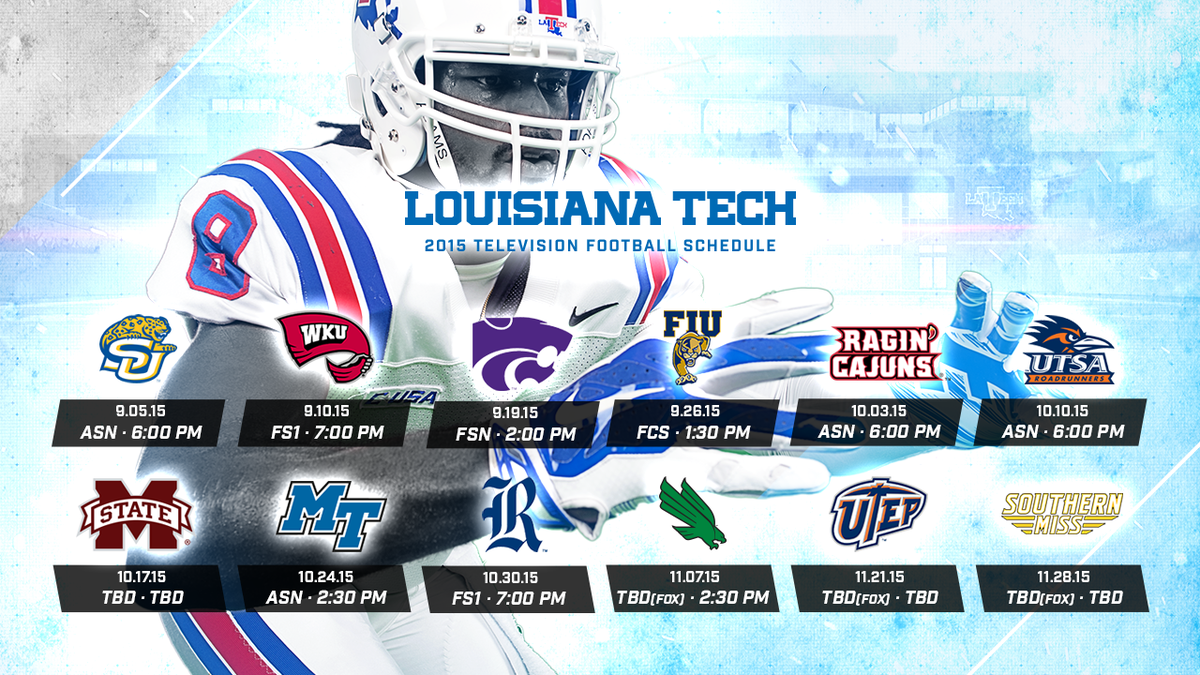LATechFB's tweet photo. All 12 games for @LATechFB will be on TV this year  #WeAreLATech 
Read more: http://t.co/01MlEdaNot http://t.co/9Wst2DXJv9