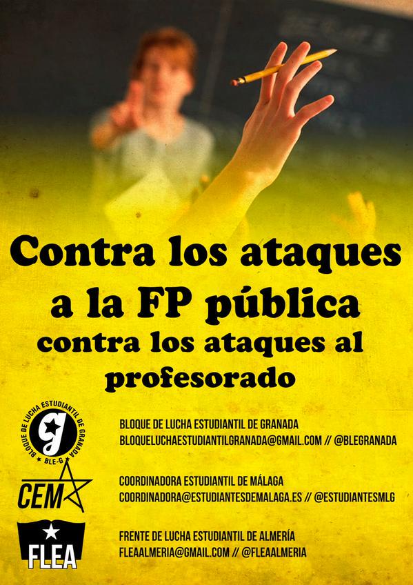 FLEAalmeria's tweet photo. Comunicado conjunto @FLEAalmeria @BLEGranada @EstudiantesMLG ante los ataques a la FP http://t.co/OS9VHwx8wV http://t.co/NZtAdC3h8P
