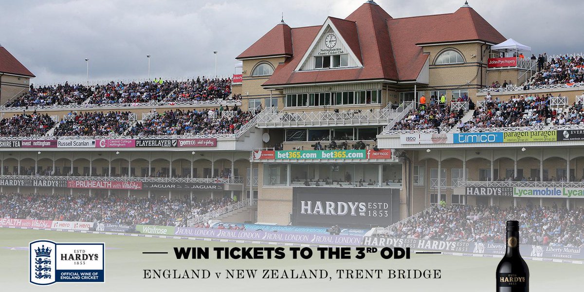 Hardys Wines (@hardyswineuk) on Twitter photo Fancy going to #ENGvNZ <a href="/TrentBridge/">Nottinghamshire CCC</a> on Wednesday? RT+follow by 6pm tomorrow for chance to win 1 of 2 pairs of tickets Fancy going to #ENGvNZ <a href="/TrentBridge/">Nottinghamshire CCC</a> on Wednesday? RT+follow by 6pm tomorrow for chance to win 1 of 2 pairs of tickets