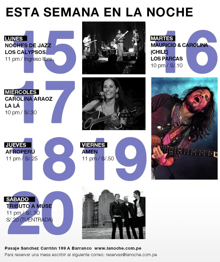 lanoche's tweet photo. Semana del lunes 15 al sábado 20 de #junio :: #barranco #lunesdejazz @AMENrockPeru #tributoamuse #afroperú http://t.co/ji1VGJqRid