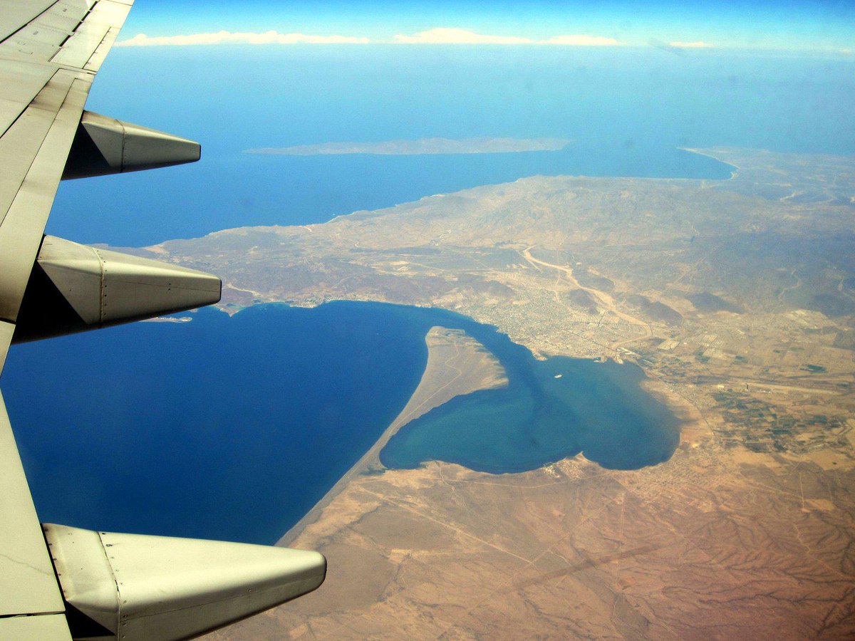 La Paz Baja California Sur aerial with <a href="/IslaEspiriSanto/">Isla Espiritu Santo</a> and El Mogote <a href="/ENSENADAdeLaPaz/">Ensenada de La Paz</a>