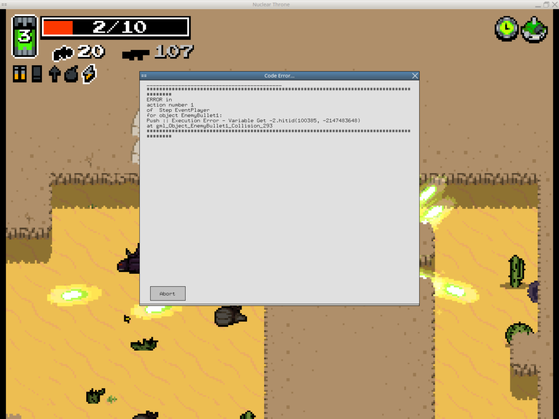 quitetaken's tweet image. @Vlambeer um Okay just got this error while playing #NuclearThrone
You might be interested #CodeError