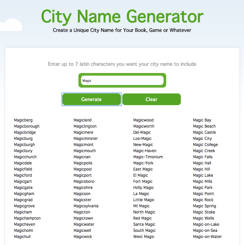 twimagic's tweet image. For all #fantasy #fiction #writers - CityNameGenerator.com to create a unique city name for your writing. Please, RT