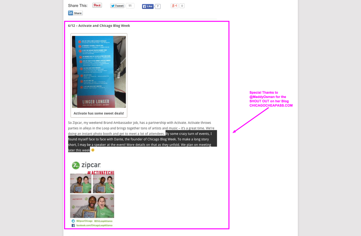 ChicagoBlogWeek's tweet image. #ThankYou @MaddyOsman for #ChicagoBlogWeek mention in ChicagoCheapAss.com #Blog. That's #Awesome! #Chicago