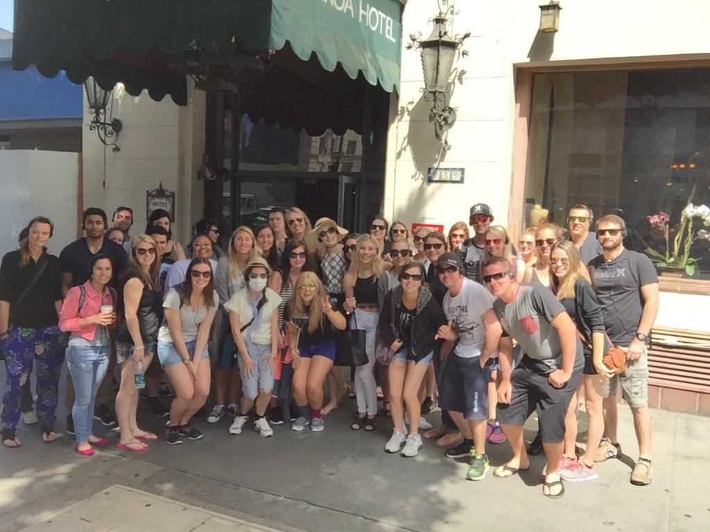 @ContikiKels <a href="/ContikiRammel/">Jon Rammelkamp</a> <a href="/hotelfigueroa/">Hotel Figueroa DTLA</a>  41 of my Contiki friends touring downtown.