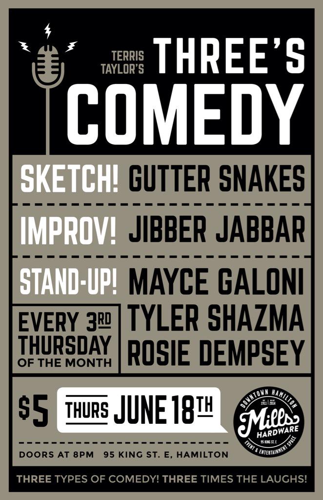 threescomedytoo's tweet image. Three's Comedy is Thursday @MillsHardware in #HamOnt Facebook deleted the official event so please spread the word!
