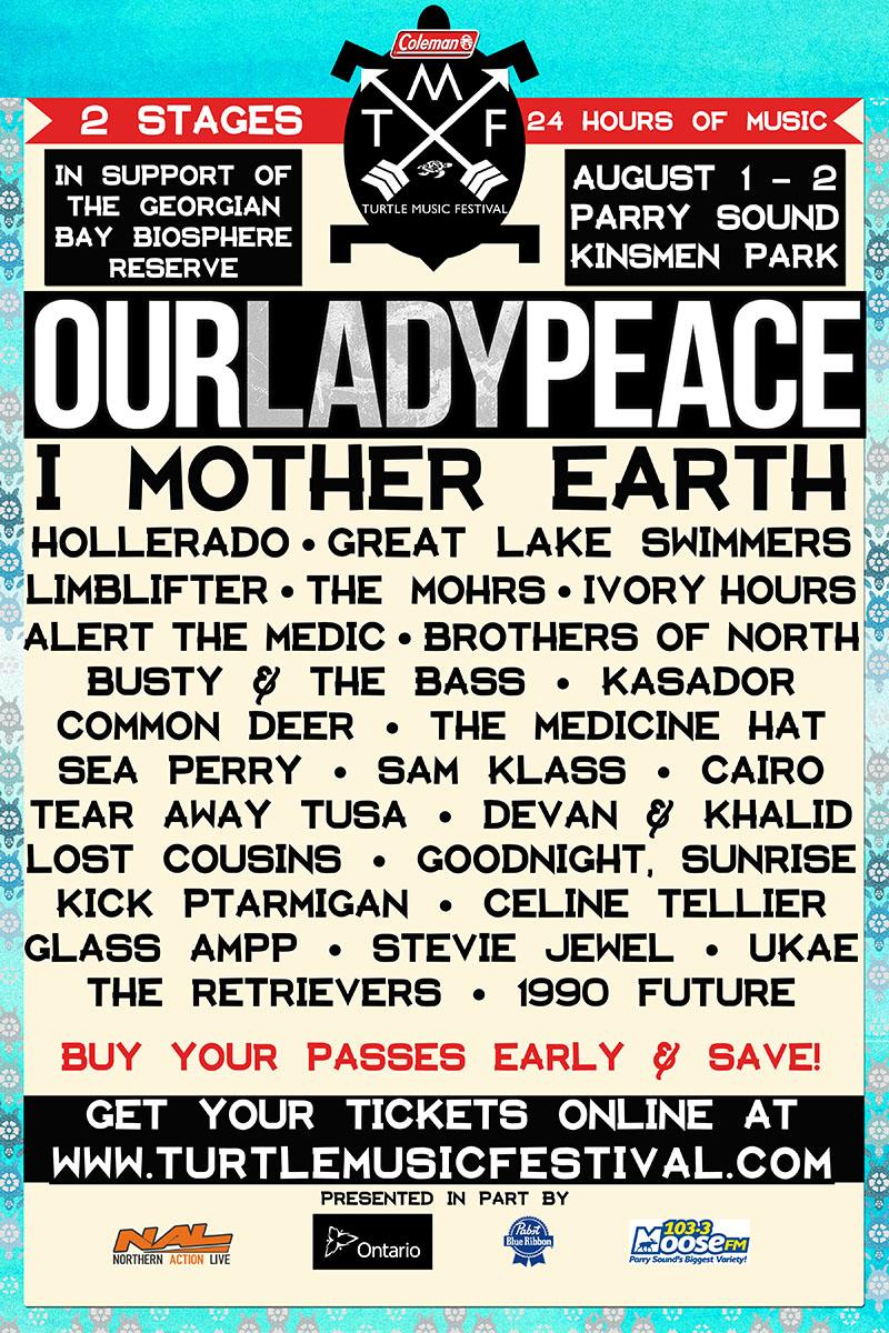 OurLadyPeace's tweet image. Did you hear the news? We are playing @TurtleMusicFest on August 1st in Parry Sound, ON!  Tix: turtlemusicfestival.com