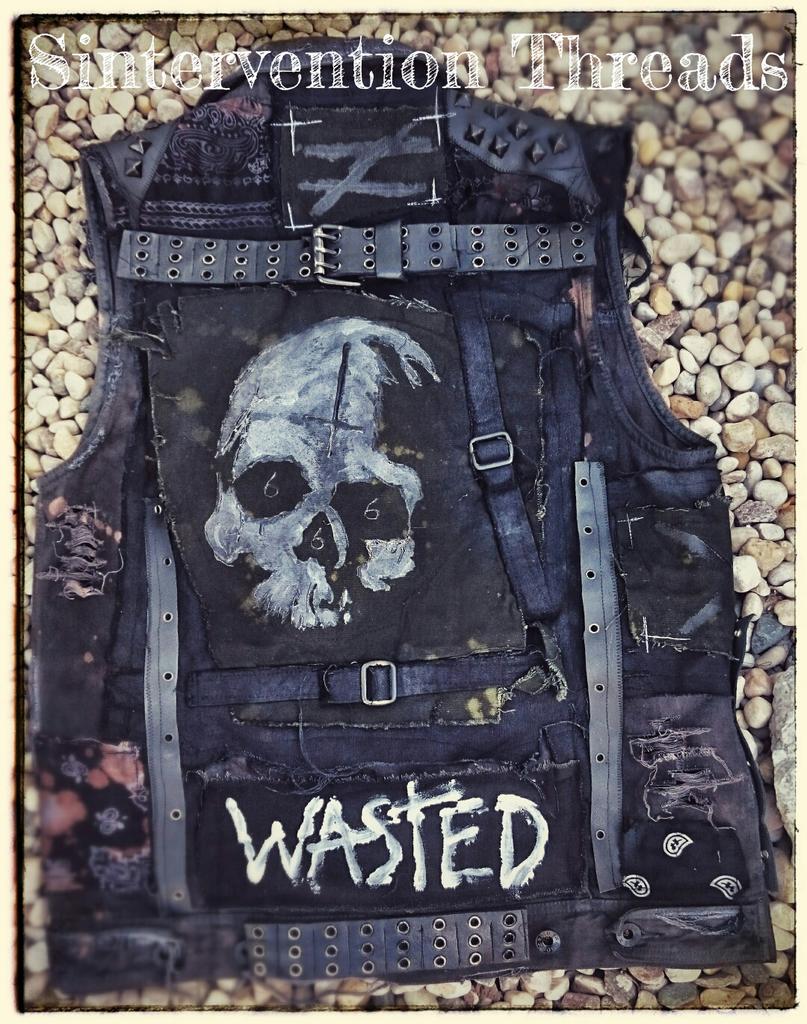 ssintervention's tweet photo. #Sinterventionthreads #zombie #apocalypse #fallout #rockstar distressed denim vest. #rock&amp;roll #Metalhead #stagewear http://t.co/pjYifXE1iw