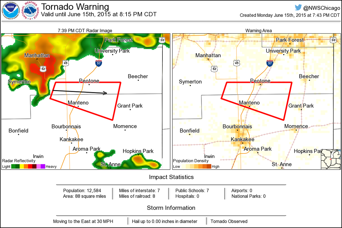 Tornado Warning including Manteno IL, Peotone IL until 815 PM CDT