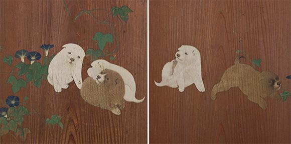 円山応挙が描いたコロコロでモフモフのわんこ、「朝顔狗子図杉戸」は