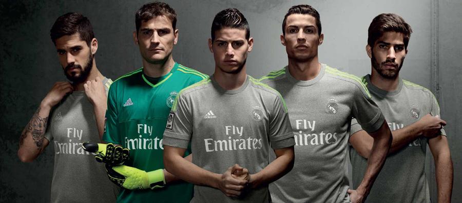 bolterous's tweet photo. Real Madrid 2015-2016 away kit, memadukan warna silver dan kuning neon untuk menciptakan kesan kuat dan elegan. http://t.co/AZvz0RF0Vf