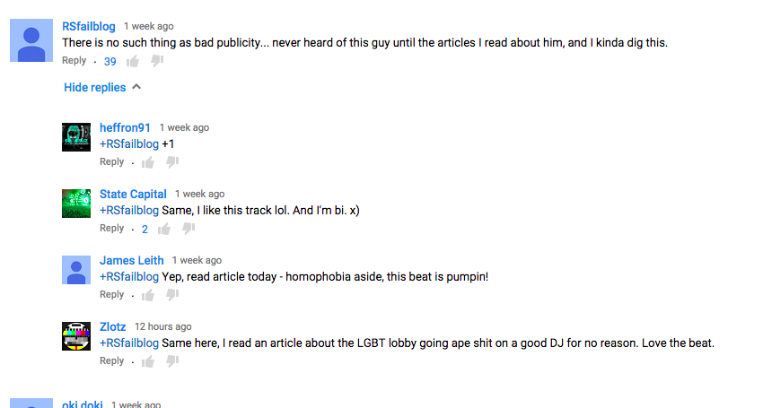 Maciulskis's tweet photo. #TenWalls homophobia ensured him loads of free publicity. Take a look at a screenshot from youtube under his track. http://t.co/IIP4sEORkI