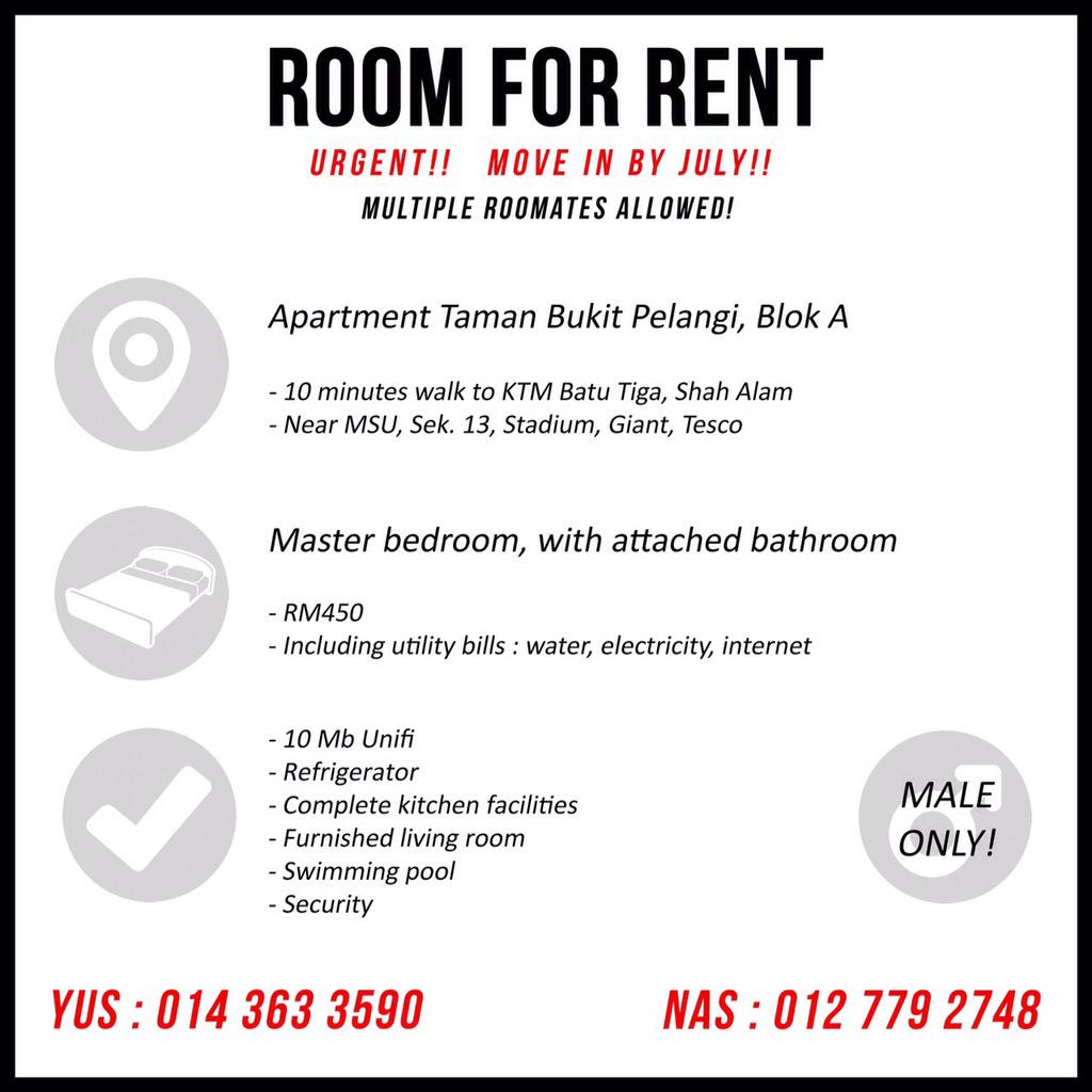 syafiqxs's tweet photo. Mencari bilik untuk disewa bersama housemate yang cool? Type IYA dan hantar ke 0143633590 / @yusxsaffuan http://t.co/a7jSHz7mgb