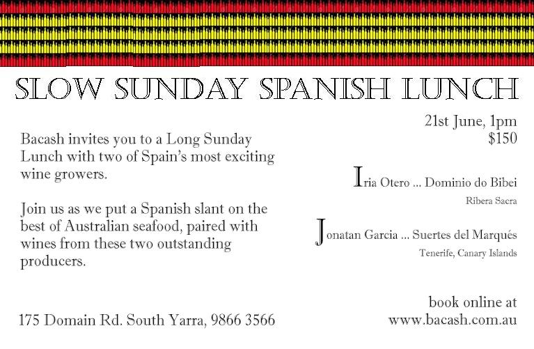 A few seats left @ this Spanish Sunday lunch <a href="/BacashRestauran/">Bacash Restaurant</a> this w/end, w/ 2 great producers from Galicia/Tenerife.