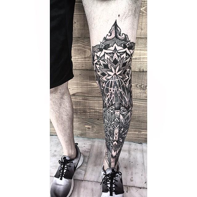 Koit Tattoo  Birds nature  plants and geometric elements leg