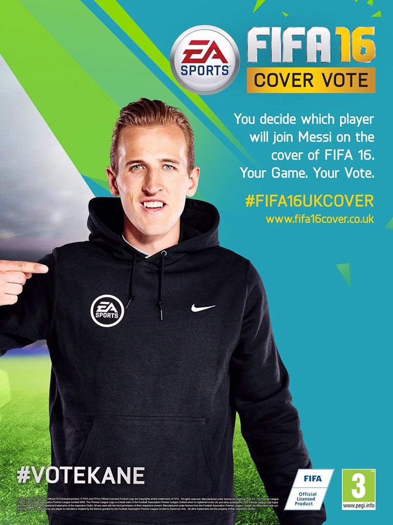 HKane's tweet image. It would be a dream to be on the @EASPORTSFIFA 16 cover! #VoteKane #FIFA16UKcover fifa16cover.co.uk