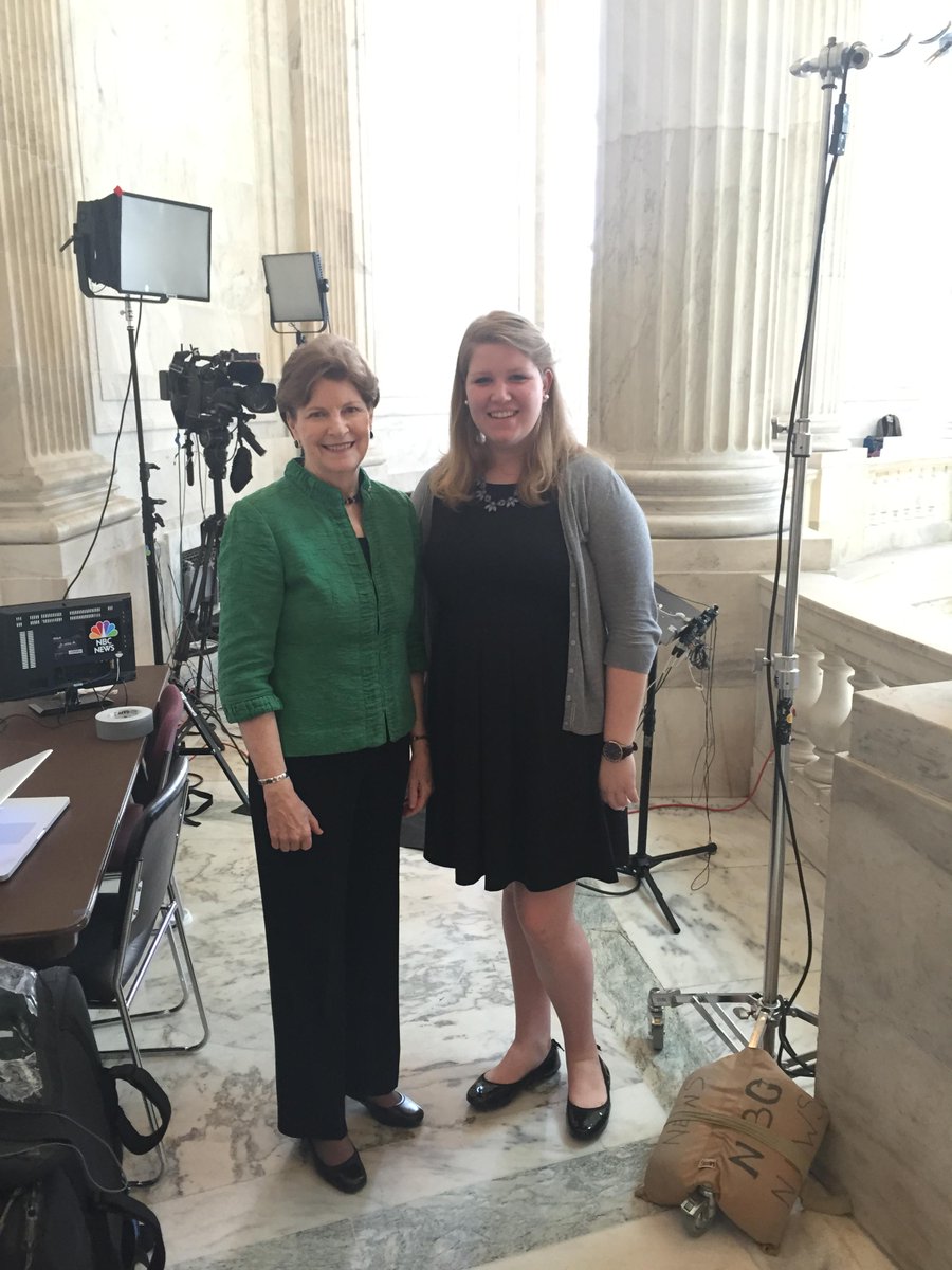 SenatorShaheen's tweet photo. Maddie from Hopkinton, NH is shadowing me today &amp; here we are after my interview this afternoon w/ @mitchellreports http://t.co/w9Ubo2XIMk