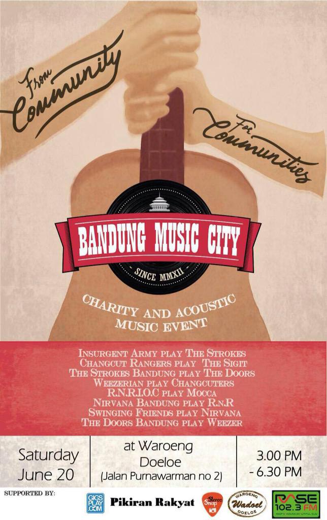 20 june’15 : <a href="/BDG_Musicity/">Bandung Music City</a> Charity and Accoustic || w/ @91Bandung <a href="/swingingfriends/">Mocca's Friendsclub</a> <a href="/CR_TatarSunda/">CR_TatarSunda</a> <a href="/WeezerFreaks/">Weezerian Indonesia</a> etc.