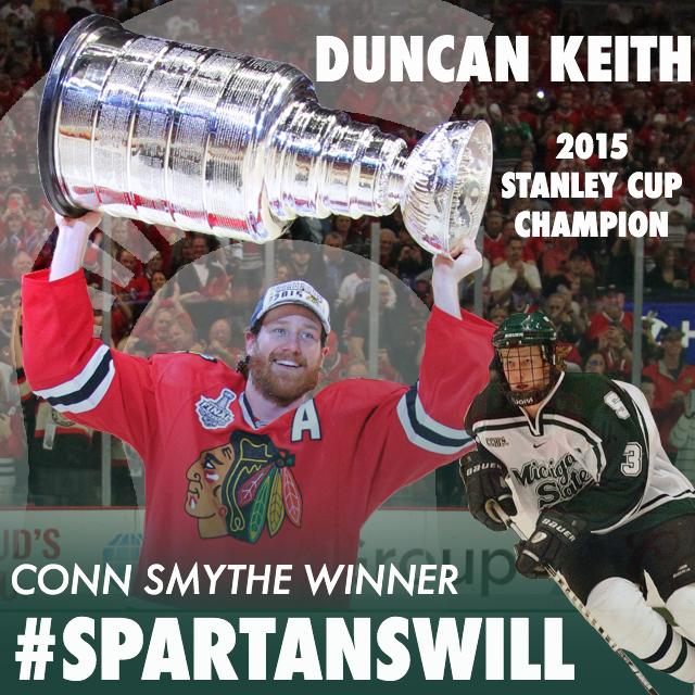 MSU_Hockey's tweet photo. Three Cups in six years &amp; a Conn Smythe - congrats, Duncan Keith! http://t.co/swfEa0eLL8 http://t.co/k8uTTE8Mo1