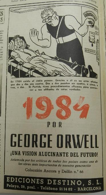 libreriamamut's tweet photo. 1984 de G. Orwell anunciado en la revista Destino, año 1952. http://t.co/xvaLN5tnnN